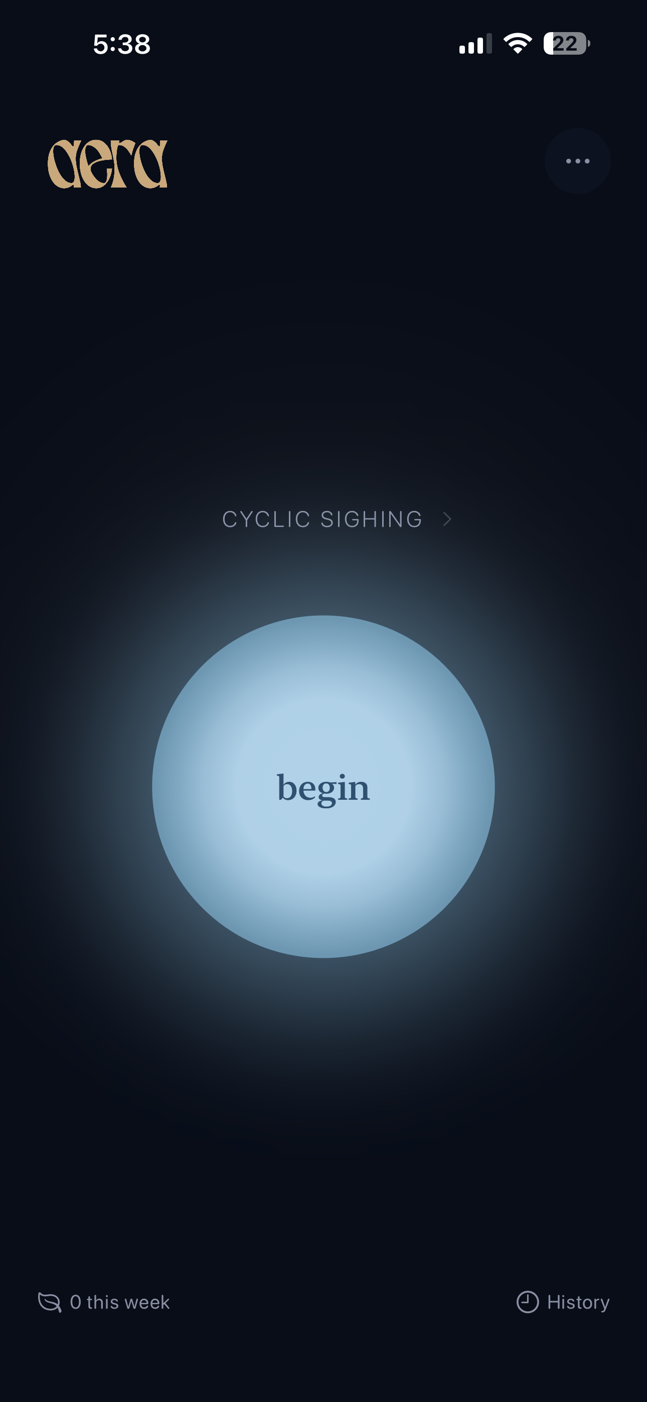 Aera home screen — the breathing circle